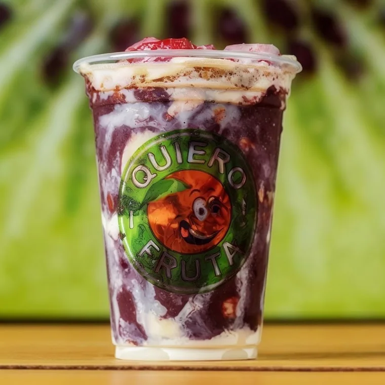 Vaso de açaí con leche condensada